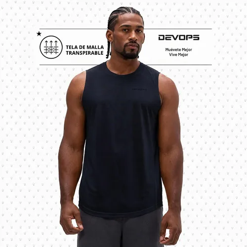 Vista 7 de DEVOPS - Paquete de 3 camisetas sin mangas para hombre, ajuste seco, para músculos, camiseta de entrenamiento Negro / Negro / Negro