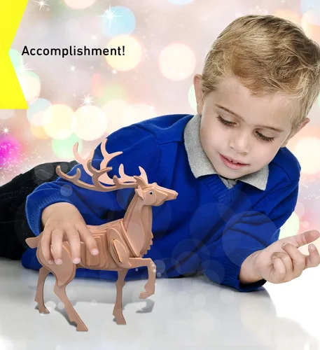 Vista 6 de Puzzled Rompecabezas 3D de madera de ciervo, kit de modelo de construcción de manualidades, divertido, único y educativo, juguete de madera