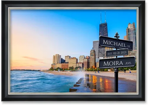 Vista 18 de IPIC - Personalized Framed Canvas with Custom Street Sign in Boston Personalized Street Signs with Names, Custom Canvas Print, Boston Sunset