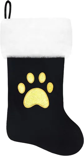 Vista 170 de Calcetines de Navidad bordados de 20 pulgadas con monograma, terciopelo negro con puño de felpa blanca supersuave, adornos clásicos para decoración