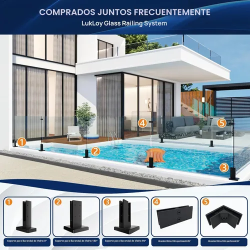 Vista 6 de LukLoy Abrazadera de Barandilla, Soporte de Acero Inoxidable 304 Negro para Barandilla de Balaustrada de Vidrio Valla de Piscina (1, 90 Grados)