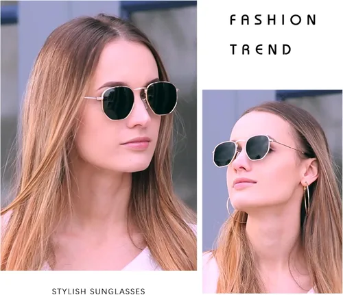 Vista 5 de Hipster. - Lentes de sol polarizados hexagonales para hombre y mujer, diseño geométrico, cuadrados, pequeños, marco de metal vintage, gafas de sol