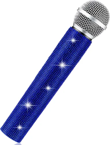 Vista 7 de Sanwuta Micrófono falso con diamantes de imitación brillantes, micrófono de juego de plástico con purpurina para disfraz de fiesta de cosplay