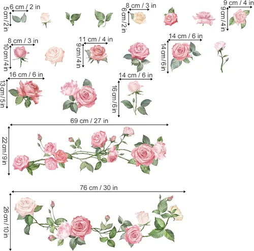 Vista 4 de decalmile Adhesivos de pared con diseño de rosas y rosas