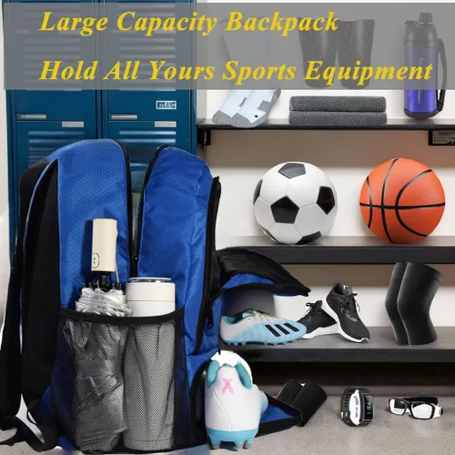 Vista 4 de Bolsa de fútbol, mochila de baloncesto, bolsa de equipo deportivo con compartimento para zapatos que sostiene zapatillas, casco, baloncesto, fútbol