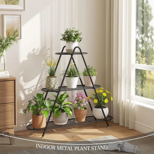 Vista 6 de STDDRE Soporte para plantas de interior, estante alto para plantas al aire libre, estante alto para plantas de 3 niveles, soporte de metal grande