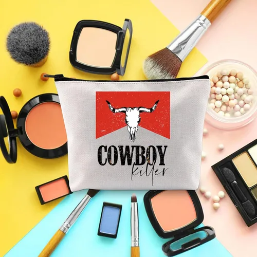 Vista 3 de BLUPARK Cowboy Killer Bolsa de cosméticos Western Cowgirl Regalo Mujeres Salvaje Vintage Western Rodeo Bolsa con cremallera Bolsa Gráfica Bull