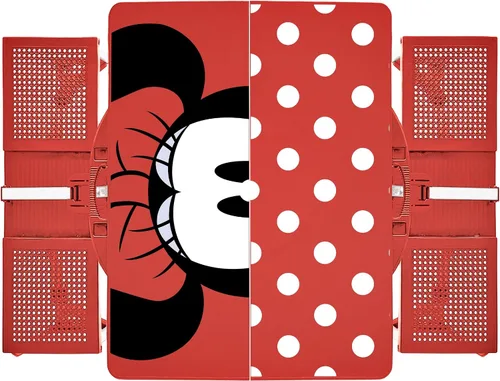 Vista 5 de PICNIC TIME Disney Minnie Mouse Folding Picnic Table with Seats, Collapsible Aluminum Table and Bench Set with Umbrella Hole, Lightweight Portable