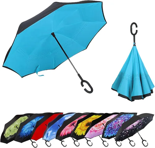 Vista 62 de MRTLLOA - Paraguas invertido de gran tamaño de 40/49/56 pulgadas - Sombrilla doble capa resistente al viento, con mango en forma de C y tamaño golf