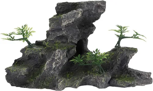 Vista 7 de Zerodis Adornos de acuario para acuario, vista de montaña, adorno de piedra, resina de simulación, rocalla, musgo, cueva, paisaje, artificial