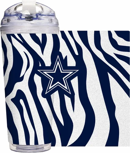 Vista 68 de Rico Industries NFL Football Glitter 24 onzas Vaso de purpurina acrílico con tapa con bisagra, Vaso de doble pared oficialmente licenciado con pajita