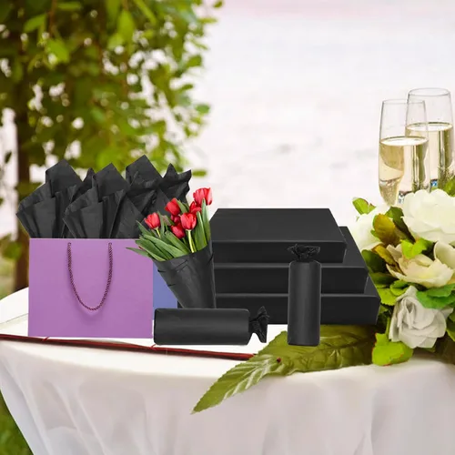 Vista 2 de 100 hojas de papel de seda negro Artdly de 14 x 20 pulgadas, papel de regalo negro a granel para bodas, cumpleaños, proyectos de bricolaje y Navidad