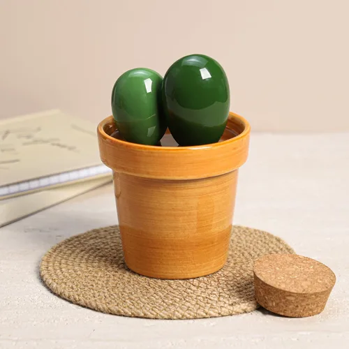 Vista 6 de Sizikato 4 cucharas medidoras de porcelana con base, bonita forma de cactus