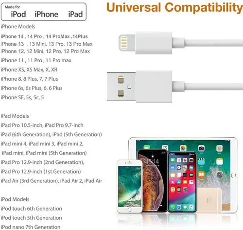 Vista 6 de Paquete de 5 (6 pies) original [certificado Apple MFi] cargador de iPhone, cable Lightning de carga rápida, cable USB compatible con iPhone 13/12/11