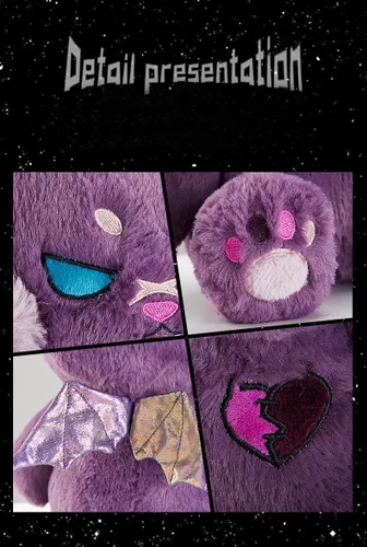Vista 4 de ELAINREN Oso de peluche morado gótico, animales de peluche espeluznantes de Halloween Oso de peluche de decoración de regalo/30 cm