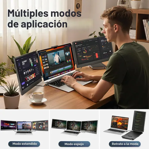 Vista 5 de CIDETTY Extensor de pantalla para laptop, pantalla de monitor dual/triple ultrafina FHD 1080P IPS de 14 pulgadas, monitor portátil HDMI/USB-C