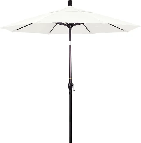 Vista 10 de California Umbrella Sombrilla redonda de aluminio de 7.5 pies, manivela elevadora, botón de inclinación, poste de bronce, Sunbrella Air Blue