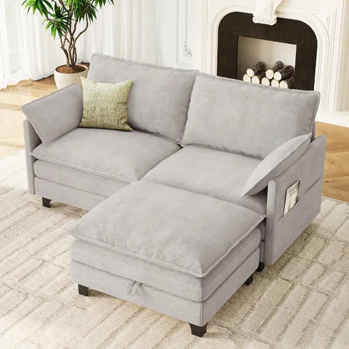 Vista 22 de Sofá modular moderno en forma de L de 106 pulgadas, sofá nube de felpilla con otomana de almacenamiento, sofás de asiento profundo con bolsillo Verde