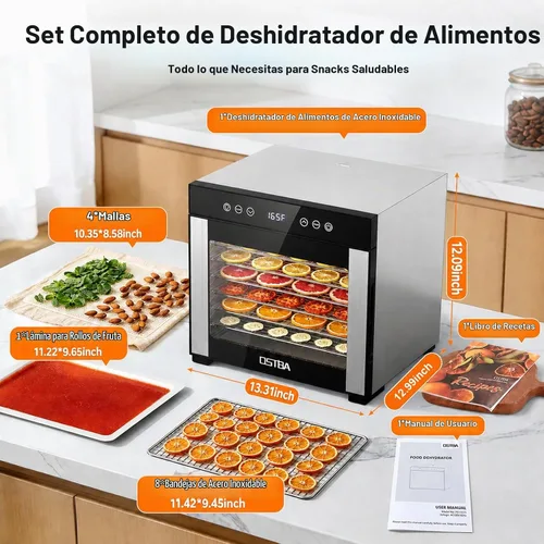 Vista 7 de OSTBA Deshidratador de alimentos con 8 bandejas, secadora de 650 W