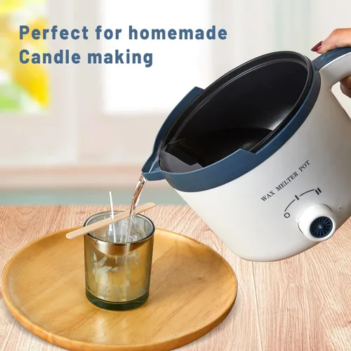 Vista 9 de KQU - Olla de cera con termómetro, derretidor eléctrico de cera para hacer velas con boquilla de 1.5 cuartos de galón, juego de olla doble pequeña