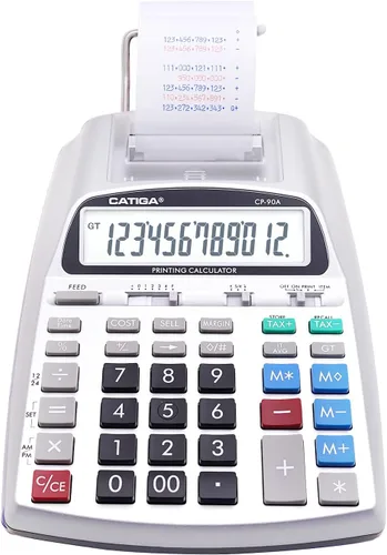 Vista 9 de CATIGA Calculadora de impresión con cinta de impresión - Máquina de adición de 10 teclas con rollo de papel, calculadora eléctrica de escritorio