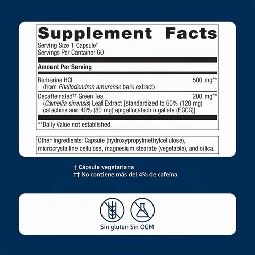 Vista 6 de Metagenics Berberina GT, 500 mg Berberina HCl, 60