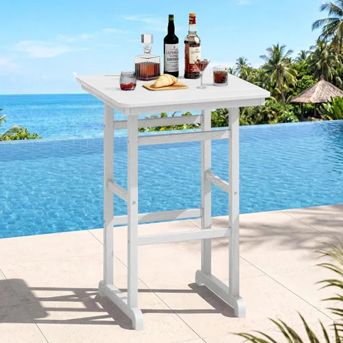 Vista 8 de SERWALL 5 Pcs HDPE Bar Height Adirondack Chairs and Bar Table Set, Blue Azul