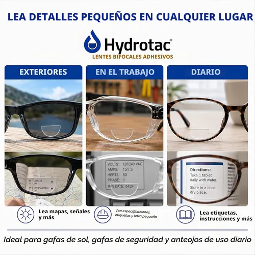 Vista 7 de Calabria Hydrotac OPTX 20/20 Lentes de Lectura Bifocales Adhesivas de Aumento para Gafas de Sol Reutilizables