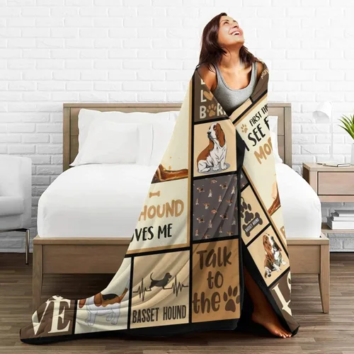 Vista 5 de Linda manta de felpa de Basset Hound, ropa de cama de forro polar súper suave y acogedora para amantes de los perros y niños, 40 x 50 pulgadas