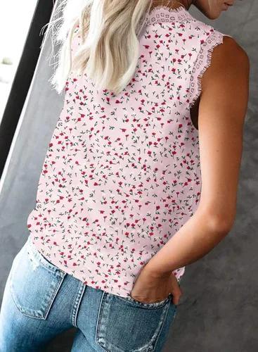 Vista 184 de VIISHOW - Camiseta sin mangas, sexy, con cuello en V y bordes de encaje para mujer, camisola de vestir, camisas de gasa, sin mangas, casuales
