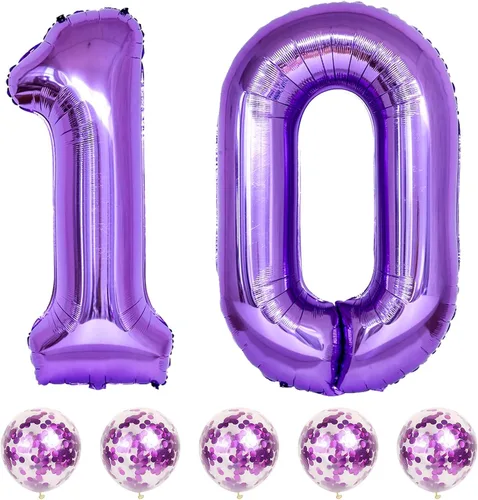 Vista 29 de Globos negros del número 10 para decoraciones de cumpleaños número 10, globos de helio de mylar de lámina de 40 pulgadas negros del número 1 & 0