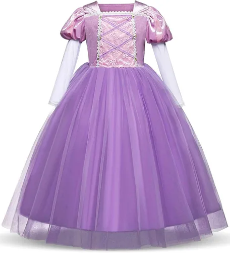 Vista 14 de Disfraz de princesa Sofía Rapunzel para niñas, disfraz de Halloween, Navidad, cumpleaños, fiesta con accesorios