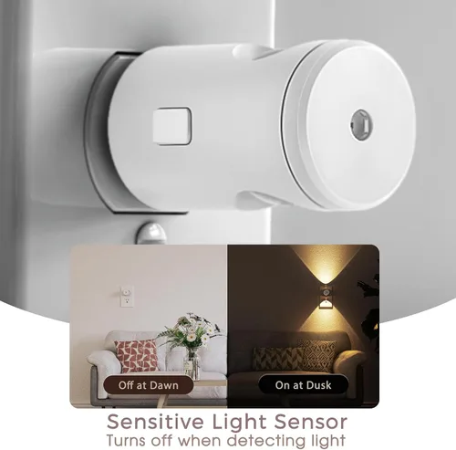Vista 4 de LED Night Light Project 180° Rotating Night Lights Plug into Wall 2 Pack Mini Lens, Dusk to Dawn Sensor, 3000K/5000K/Amber Dimmable Nightlight for
