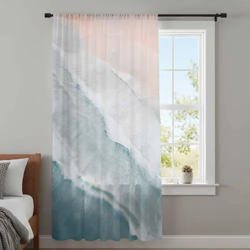 Vista 4 de Cortinas traslúcidas de playa de 63 pulgadas de largo, panel de cortina traslúcida para sala de estar, cortinas de cocina con bolsillo para barra