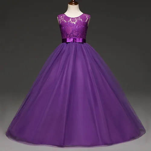 Vista 11 de Vestido Yaphyee largo, de princesa, con flores, formal, para boda, dama de honor, para fiesta, para niña