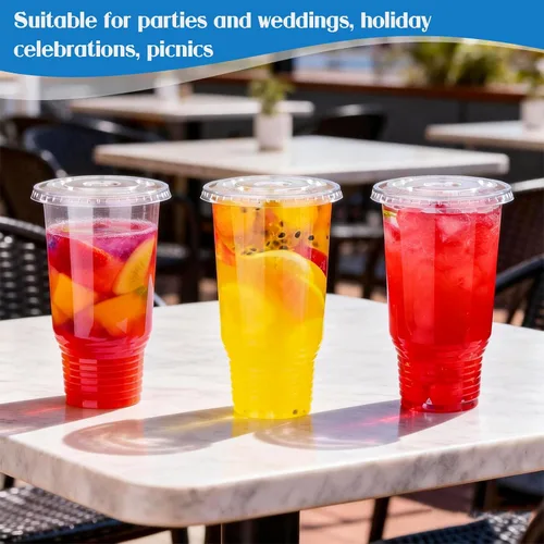 Vista 7 de Vasos de plástico transparente de 32 onzas con tapas, paquete de 30 vasos desechables para café, batidos, bodas, fiestas de cumpleaños, picnics