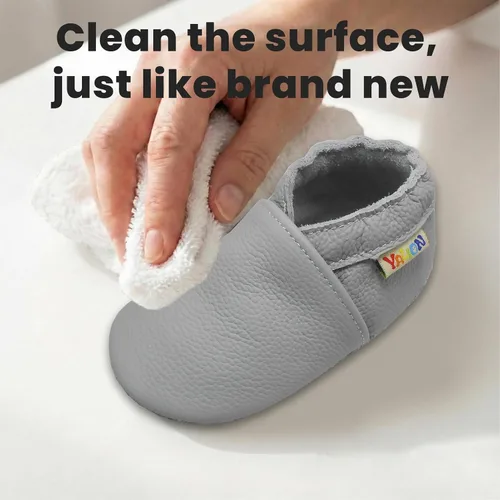 Vista 5 de YALION - Mocasines de cuero suave para bebés, niños y niñas, para gatear y dar sus primeros pasos