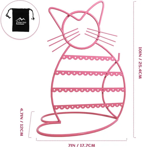 Vista 7 de Urban Deco Soporte Organizador de Joyas en Forma de Gato - Soporte para Aretes con 48 Agujeros para Pernos, Organizador de Tocador de Metal