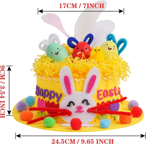 Vista 8 de Kit de sombrero de Pascua para niños, kit de manualidades de huevos de conejito de Pascua Amarillo