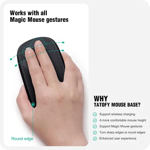 Vista 5 de Cargador de ratón TATOFY Compatible con Magic Mouse 2 (USB-C) Agarre con soporte de carga inalámbrica, base ergonómica (Negro)