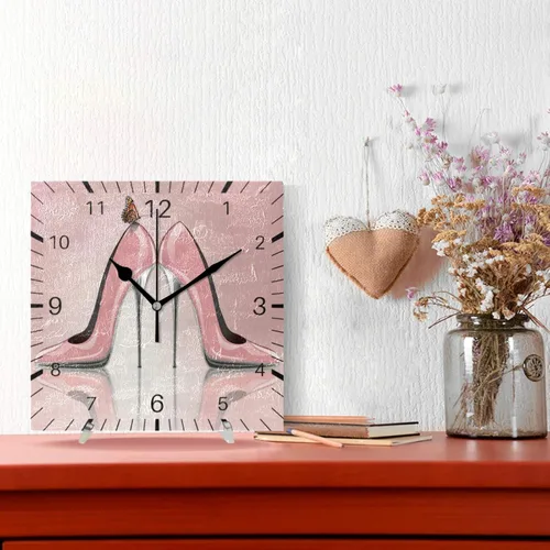 Vista 2 de ALAZA Zapatos de tacón alto de mariposa de 7.9 pulgadas, reloj de pared cuadrado, funciona con pilas, sin tictac, cuarzo silencioso para cocina