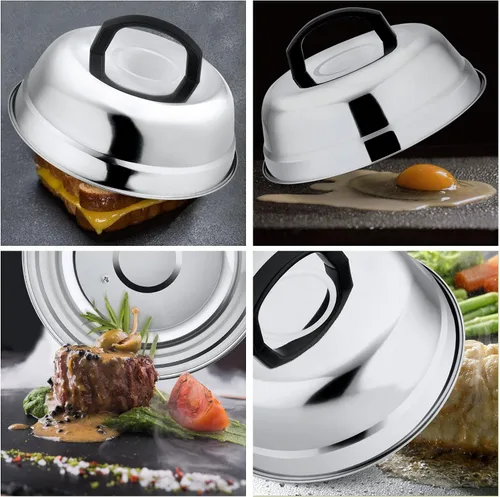 Vista 5 de Leonyo Tapa de cúpula de fusión de queso de 9 pulgadas, accesorios de plancha de acero inoxidable, cubierta duradera para cocinar al vapor