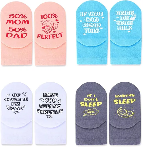 Vista 2 de Zmart Calcetines novedosos para bebés y niños pequeños, calcetines divertidos para bebés, regalos para baby shower, 4 pares