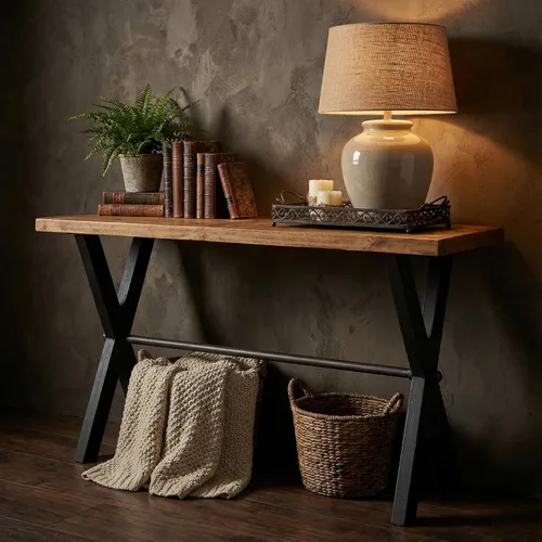 Vista 9 de Cortesi Home Austin - Mesa consola, madera maciza recuperada con patas de madera negra, pino miel