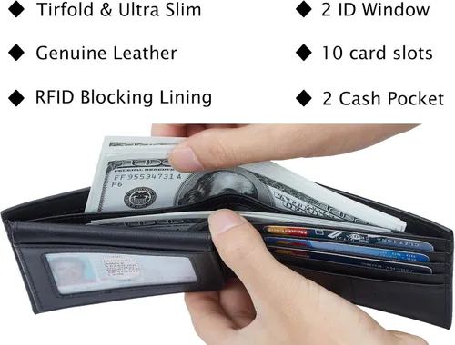 Vista 5 de Travelambo Cartera de cuero genuino con bloqueo RFID para hombre, billetera plegable clásica