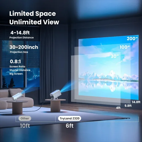 Vista 3 de Mini proyector con WiFi y Bluetooth, soporte 4K proyector de películas portátil para exteriores con sistema Android y aplicaciones integradas