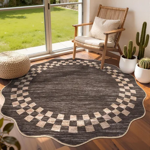 Vista 78 de GarveeHome Alfombra lavable de 5 x 7 pies para sala de estar, alfombra Beige festoneado
