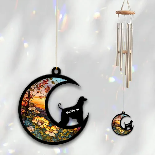 Vista 2 de Carillón de viento con atrapa el sol afghan Hound, campanilla de viento conmemorativa de girasol personalizada para perro, regalo de pérdida