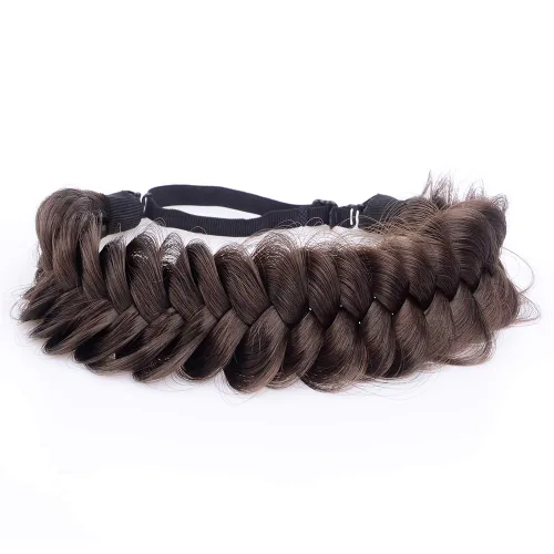 Vista 26 de Diadema ancha y despeinada de 2 mechones de cabello sintético trenzado, accesorio de belleza para mujeres y niñas, 62g/2.1 oz (caoba)