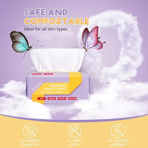 Vista 6 de 100 toallas faciales desechables, ultra suaves, sin pelusas, toallitas secas biodegradables de limpieza facial (100 unidades, 1 paquete)